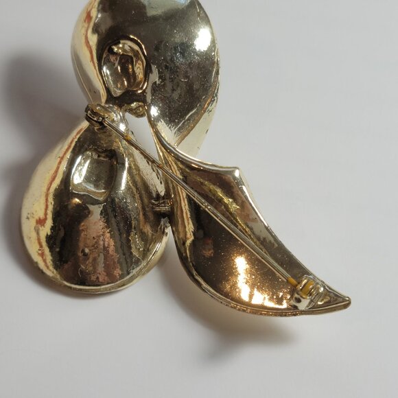 Modernistic Bow with Rhinestones Gold Plated over Rhodium Statement Brooch Unsig - Picture 2 of 7